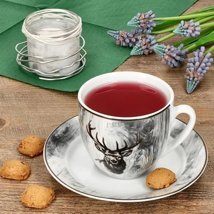 MamboCat Tasse 6er Set Alois Kaffeetassen mit Untertassen 6 Personen Porzellan Hirsch, Porzellan – Bild 5