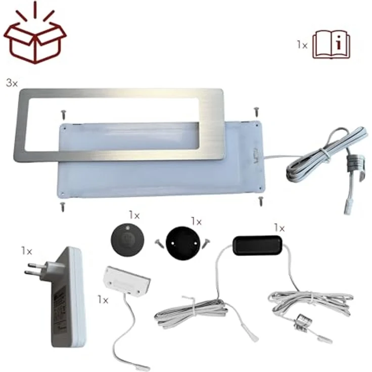 kalb LED Unterbauleuchte TooFlatXL Unterbauleuchten 1-4Set Funkschalter 12V Plug&Play Edelstahl, 3er Set neutralweiß, LED, Neutralweiß – Bild 7