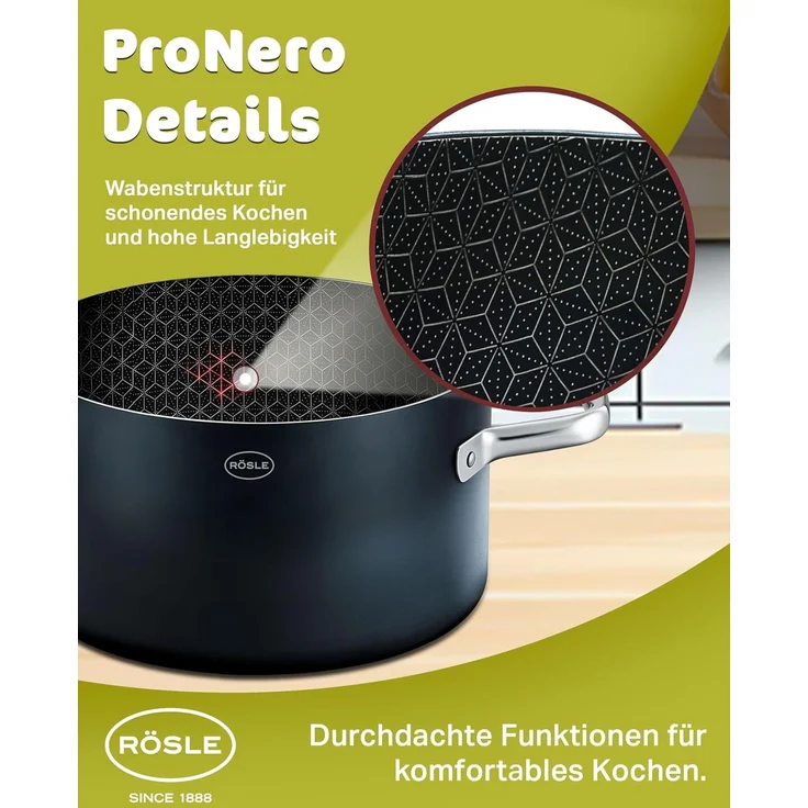 RÖSLE Kochtopf EBONIC Ø24 cm ProNero Keramik-Wabenbeschichtung 911062 – Bild 8