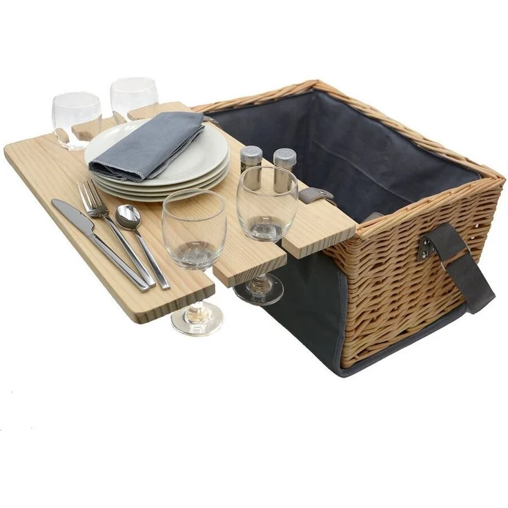 UNUS GARDEN Picknickkorb Weiden-Picknickkorb (41 x 29 x 24 (BxTxH), 4-Personen 33-teiliges Komplettset Serviertisch Picknickdecke Geschirr – Bild 1
