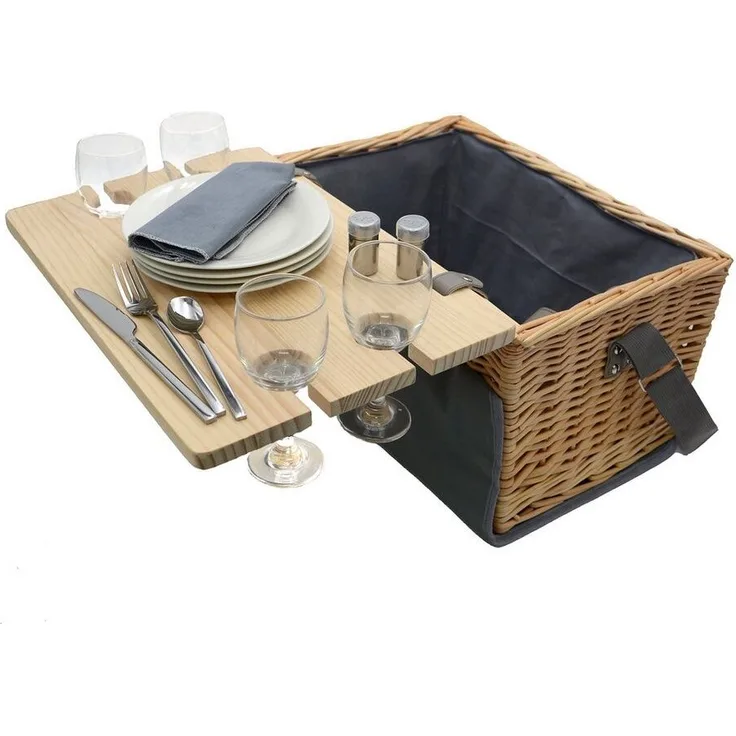 UNUS GARDEN Picknickkorb Weiden-Picknickkorb (41 x 29 x 24 (BxTxH), 4-Personen 33-teiliges Komplettset Serviertisch Picknickdecke Geschirr