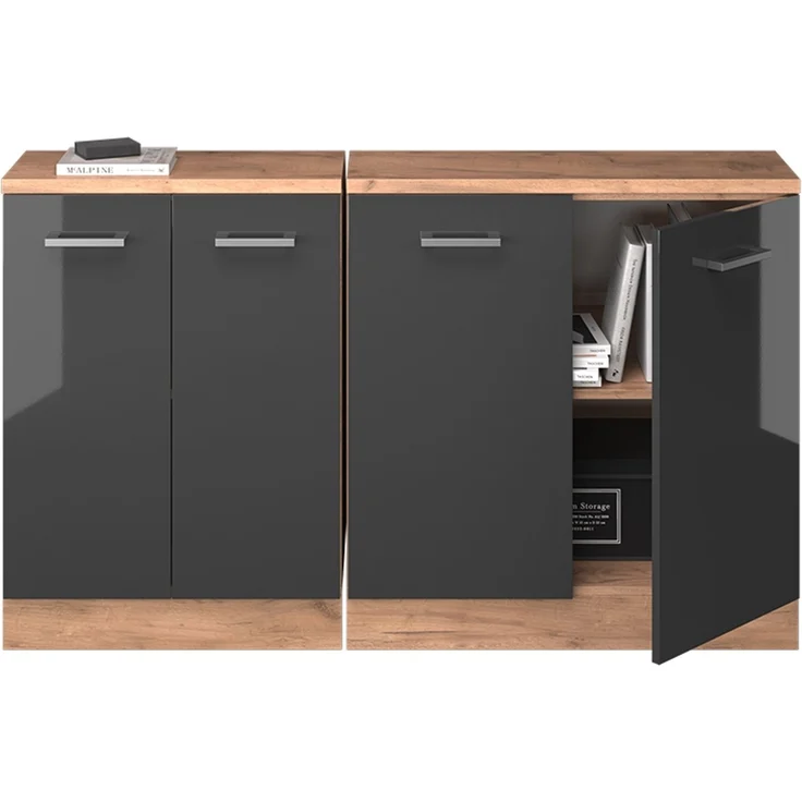 Küchenschrank für Dachschrägen R-Line Anthrazit Hochglanz 140 cm 2er Set Schrankkorpuss 60 cm Tiefe Vicco – Bild 5