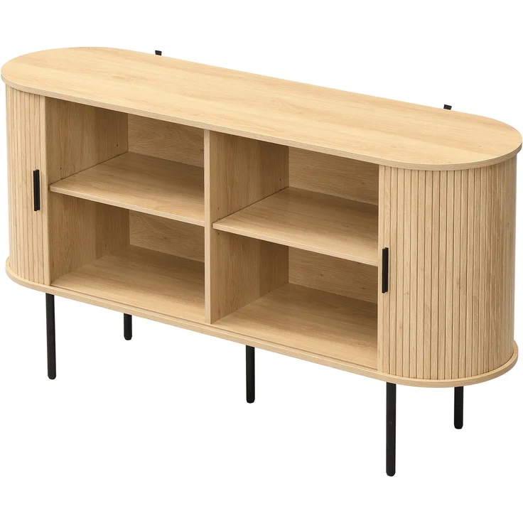 Merax Sideboard mit Rolljalousie-Türen, Aluminiumgriffen & Eisenbeinen – Vielseitiger Aufbewahrungsschrank für Wohnzimmer, Esszimmer & moderne Einrichtung, Holzfarbe – Bild 9
