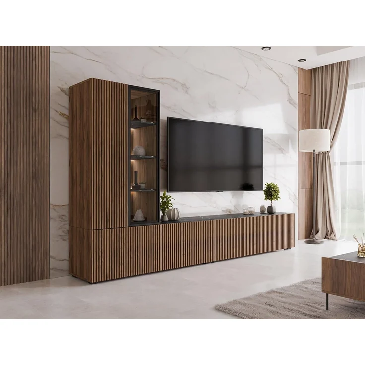 Wohnwand Tiwori (Farbe: Nuss Warmia + Marmor Schwarz) – Bild 4