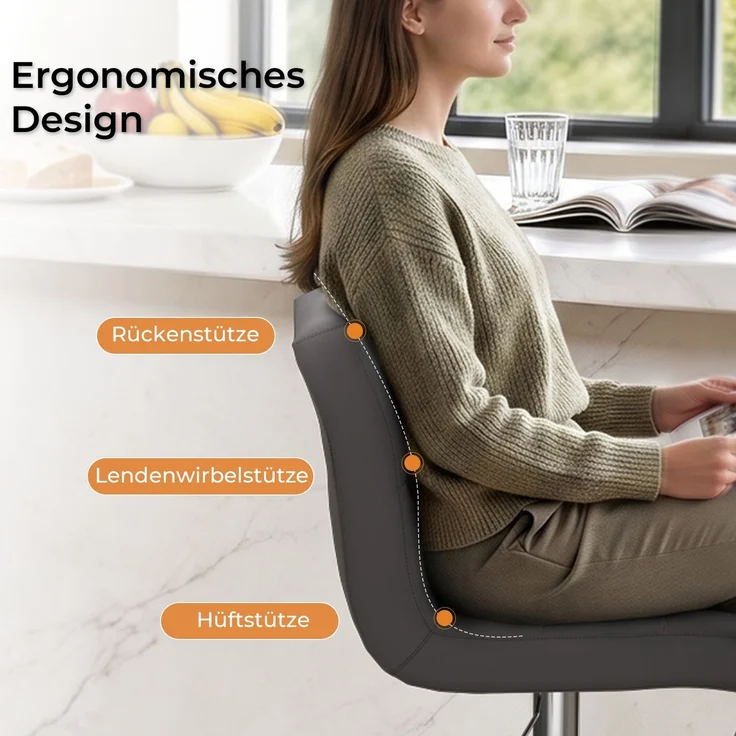 Botifly 2er Set Barhocker Grau Kunstleder, Höhenverstellbar 60-80cm, 360° Drehbar mit Fußstütze, SGS Zertifiziert für Küche, Bar & Theke – Bild 2