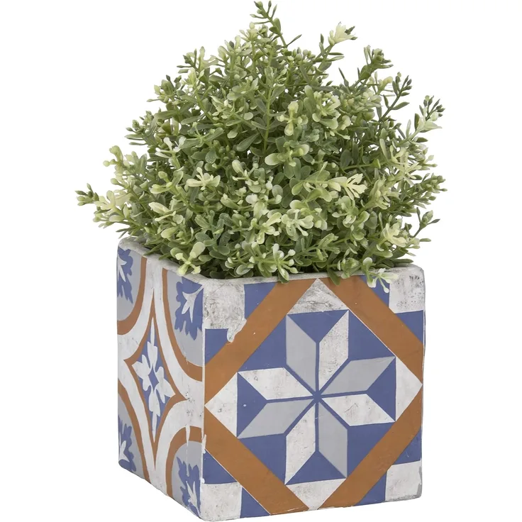 esschert design Blumentopf, Blumentopf Portugiesische Kacheln Beton 13,5x13,5xH13cm