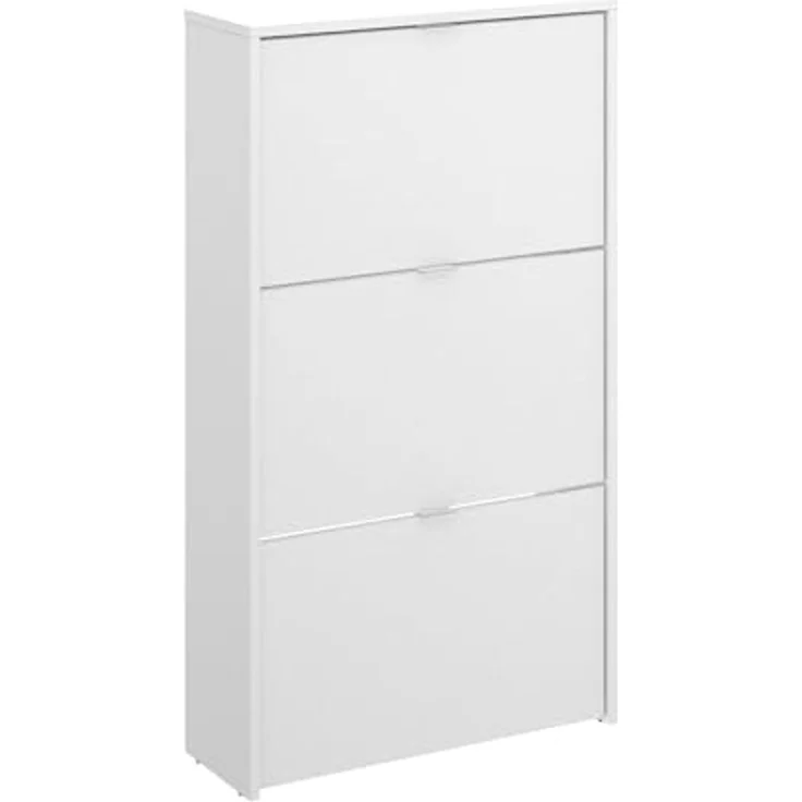 Dmora - Schuhregal Vignole, Platzsparendes Schuhregal für den Eingangsbereich, Schuhschrank mit 3 Klapptüren, 61x25h113 cm, Weiß – Bild 3