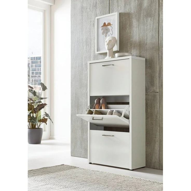 BMG Möbel Schuhkipper Siena (Schuhschrank Schuhregal Schrank Garderobe, 3 Klappen), Metallgriffe, 18 Paar Schuhe – Bild 2