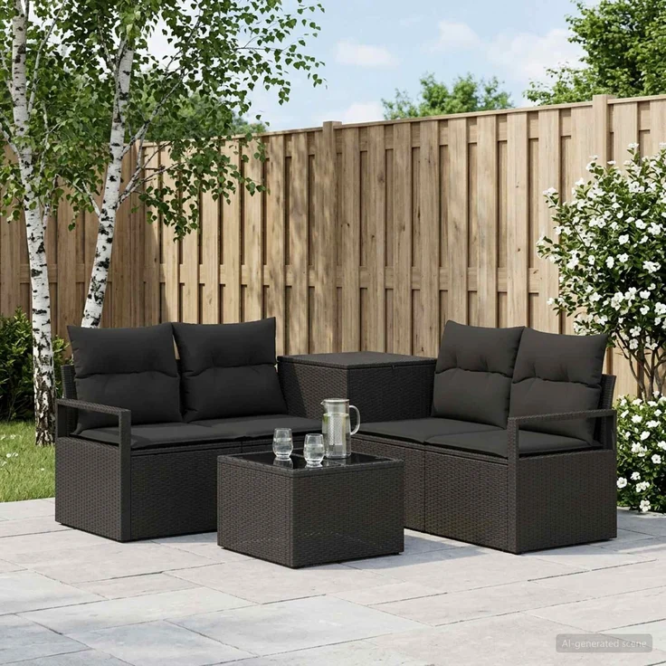 vidaXL Sofa Set 6 stk. Schwarz Polyrattan und Stahl 3447229 – Bild 1