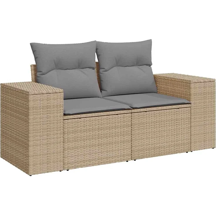 vidaXL 9-tlg. Garten-Sofagarnitur mit Kissen Beige Poly Rattan Akazie 3328102 – Bild 4