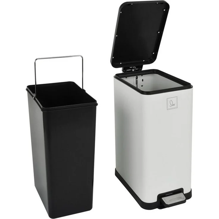 SVITA Mülleimer STM15, Treteimer, Kosmetikeimer, 15L, Stahl pulverbeschichtet, Weiß – Bild 2
