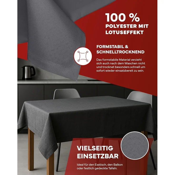 texpot Tischdecke 160 cm rund Dunkelgrau Leinenoptik Lotuseffekt Fleckschutz Bügelfrei Tischtuch – Bild 3