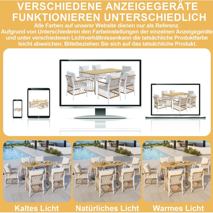 Gartenmöbel-Set mit 6 Stühlen, Tisch in Holzoptik, 159,5x77,5x75 cm, Beige/Braun/Natur – Bild 8