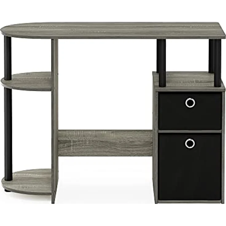 Furinno JAYA Simplistisch Computer-Schreibtisch mit Schubladen, Französische Eiche/Schwarz/Schwarz – Bild 7