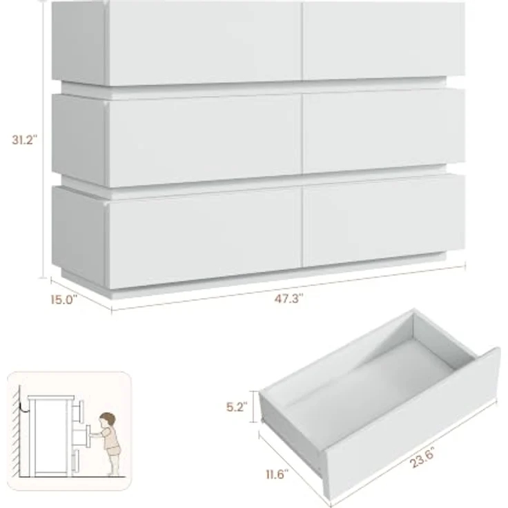 Jocoevol Kommode mit LED-Lichtstreifen, Schubladenschrank mit 6 Schubladen | Moderner Sideboards Wohnzimmer mit Kippsicherung, Verstellbare LED-Leuchten für Wohnzimmer Schlafzimmer, 120x78x38cm, Weiß – Bild 2