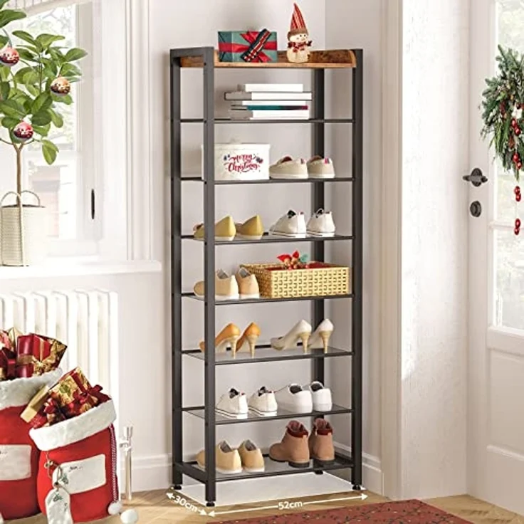 HOOBRO Schuhregal mit 8 Ebenen, Schmale Schuhablage, Schuhschrank, für 14-16 Paar Schuhe, Platzsparend, für Eingang, Flur, Wohnzimmer, Dunkelbraun-Schwarz EBF48XJ01 – Bild 2