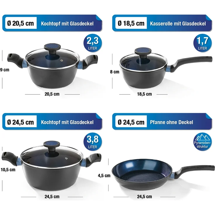 BRATmaxx Koch- & Bratset - 3 Töpfe & 1 Pfanne - Aluminium - antihaftbeschichtet – Bild 6