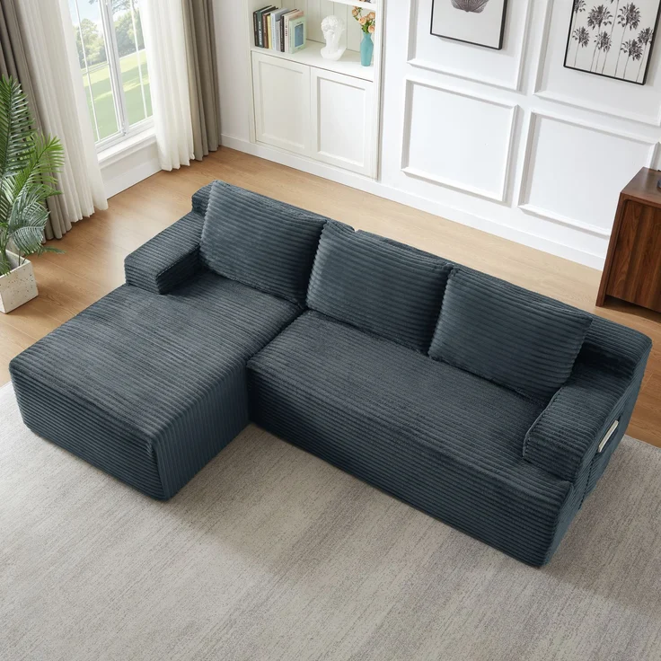 ZUBALIYA Knochenloses Sofa, L‑förmiges Cloud‑Ecksofa mit tiefem Sitzkomfort – ohne Montage, modulares Schlafsofa, 66 x 152 x 238 cm, Dunkelgrau, Rechts – Bild 3