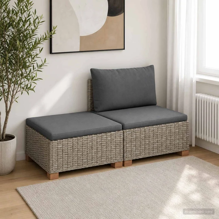 vidaXL 2 Stk. Rattan-Lounge-Set mit Kissen GENDT Naturrattan Kubu Grau 42034410 – Bild 3
