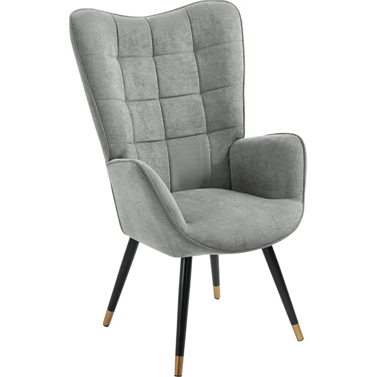 MEUBLE COSY Sessel Relaxsessel Lehnstühle Polstersessel Einzelsofa mit Vergoldeten Metallbeinen Ohrensessel für Wohnzimmer Schlafzimmer Büro Vanity, Stoff, Grau