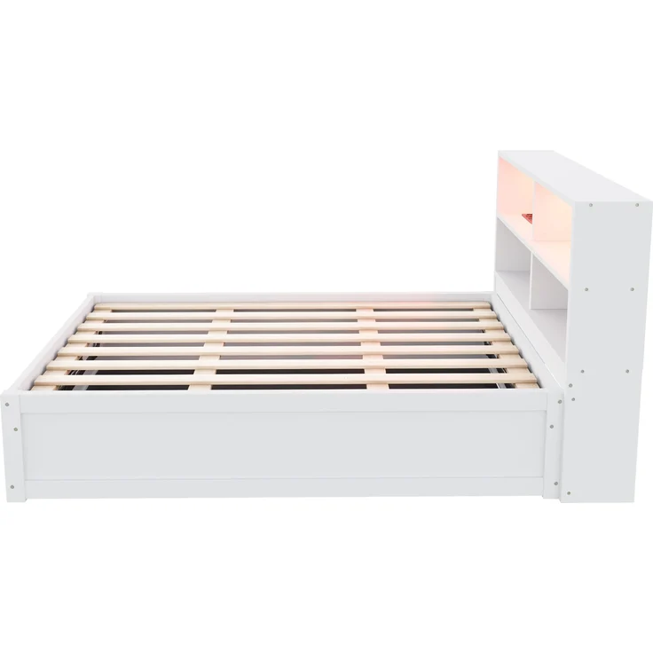 Bett 90x200 cm aus Massivholz mit Stauraum und LED-Beleuchtung – Bild 9