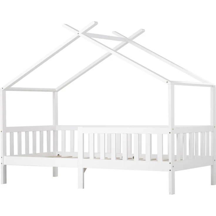 Hausbett 90×200 cm mit Rausfallschutz und Lattenrost, Weiß, ohne Matratze – Bild 5