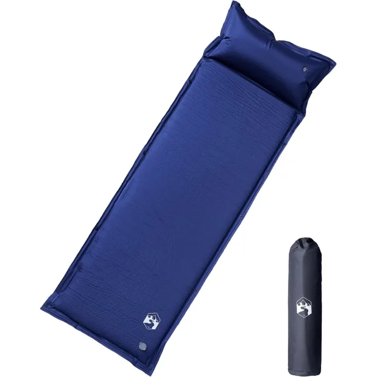 vidaXL Selbstaufblasende Isomatte mit Kissen Marineblau 4007132