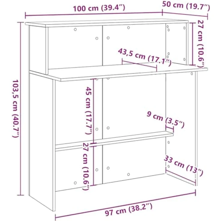 vidaXL Empfangstresen Weiß 100 x 50 x 103,5 cm Holzwerkstoff 859024 – Bild 4