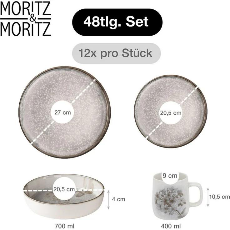 Moritz & Moritz Tafelservice BLOSSOM Geschirrset 48tlg (48-tlg), 12 Personen, Porzellan, Spülmaschinengeeignet – Bild 1