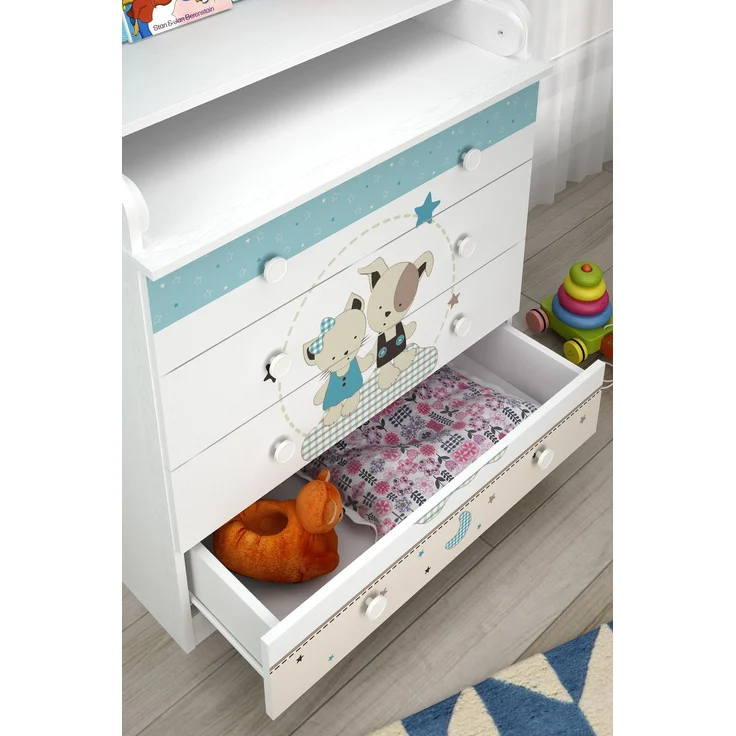 Shefa Kids Wickelkommode 800 Weiß - Besten Freunde Design, 4 Schubladen, klappbar – Bild 8