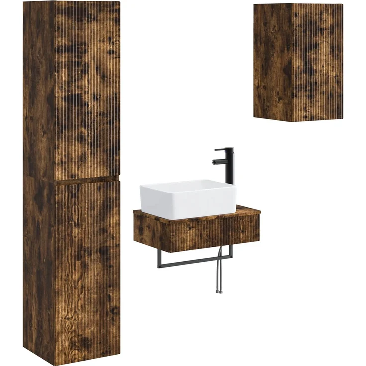 vidaXL Badezimmerschrank-Set 3 stk. Geräucherte Eiche 3406058 – Bild 2