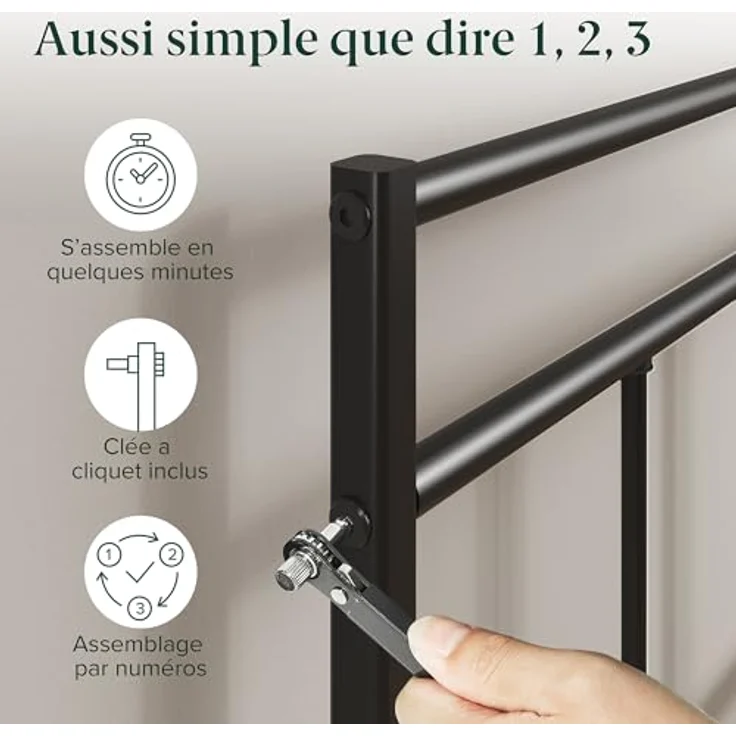 Zinus Elias 140 x 190 cm – Bettgestell aus Metall mit Kopfteil – einfache Montage – Höhe 30 cm – Bett mit Metalllattenhalterung – Stauraum unter dem Bett – modernes Design – Schwarz – Bild 9