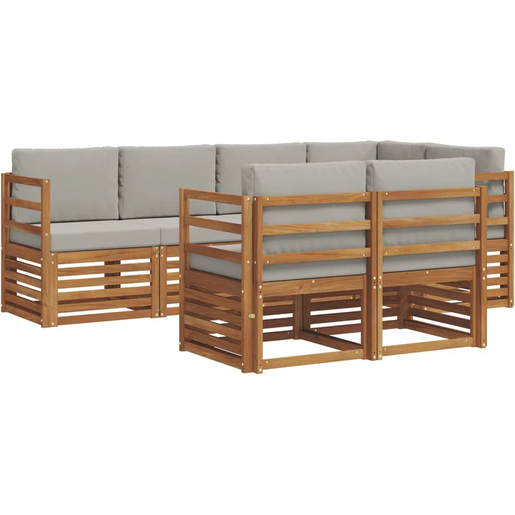 vidaXL Outdoor-Sofagarnitur 7 stk. 7-Sitzer Natur und Hellgrau 3374951 – Bild 2