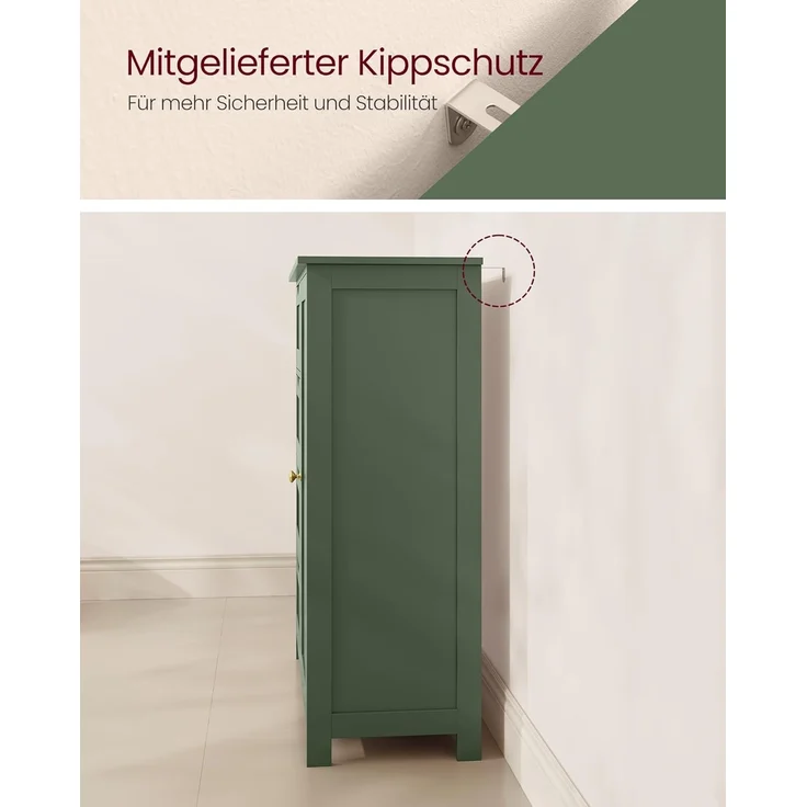 VASAGLE Badezimmerschrank, schmaler Badschrank, Beistellschrank, Kommode, mit 4 Schubladen, Schranktür, verstellbare Ablage, 30 x 55 x 82 cm, waldgrün LHC041C01 – Bild 6