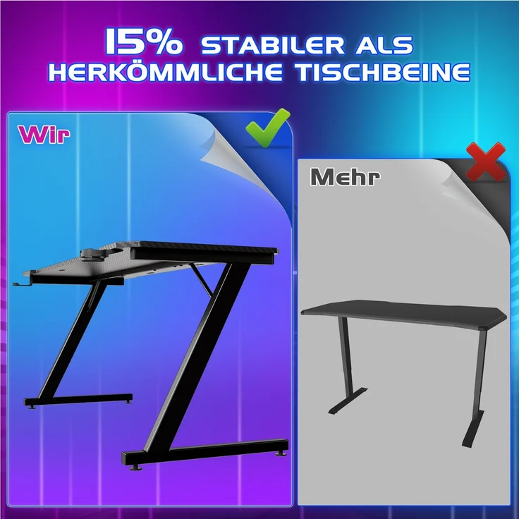 Devoko Gaming Tisch Holzwerkstoff und Metall Schwarz 160 x 60 x 72 cm – Bild 4