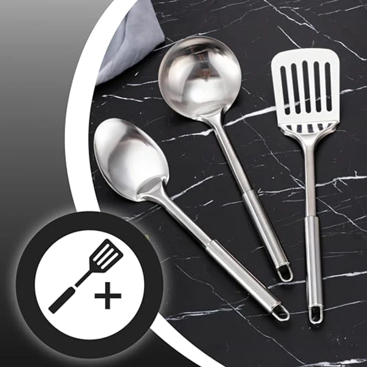 Retoo Topf-Set OR205, 15-teiliges Kochgeschirr-Set aus Edelstahl mit 4 Töpfen, 1 Pfanne, 6 Glasdeckeln und Küchenhelfern, Silber, für alle Herdarten – Bild 8