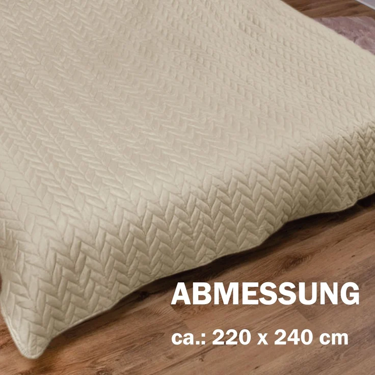 Tagesdecke XXL (220x240 cm) mit wattierter Zwischenlage (Beige) Bettüberwurf - ÖKO-Tex 100, Sommerdecke gesteppt - Steppdecke, Wendedecke – Bild 2