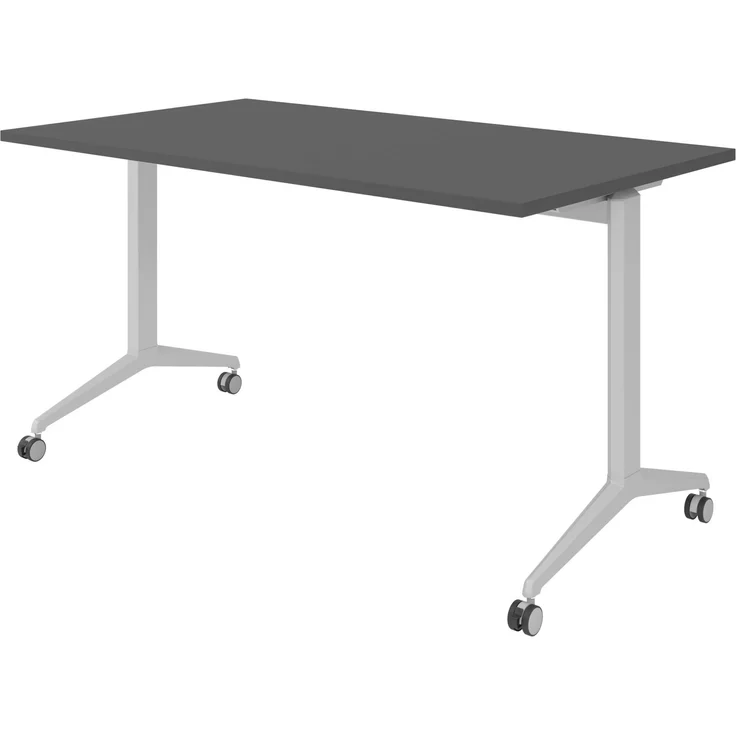 bümö Seminartisch klappbar fahrbar 140x80 cm graphit, Gestell silber - Klapptisch staffelbar, mit vier Doppelrollen Büro Schulungstisch, KFZ14-G-S – Bild 1