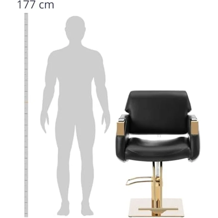Physa Armlehnstuhl Friseurstuhl mit Fußstütze Barber-Stuhl 200 kg Penryn Black & Gold, Schwarz, Golden – Bild 2