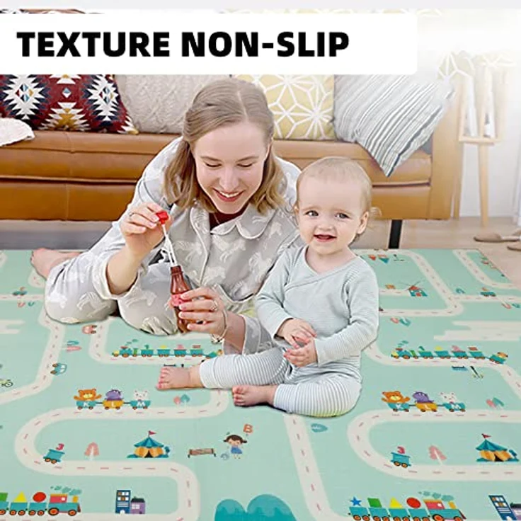 CCLIFE Krabbelmatte Spielmatte Baby Schadstofffrei 196 x 176 x 1 cm Faltbar Spielunterlage Spielteppich Groß Rutschfest Beidseitig Tragbar Wasserdicht für Innen Außen Bunt – Bild 4