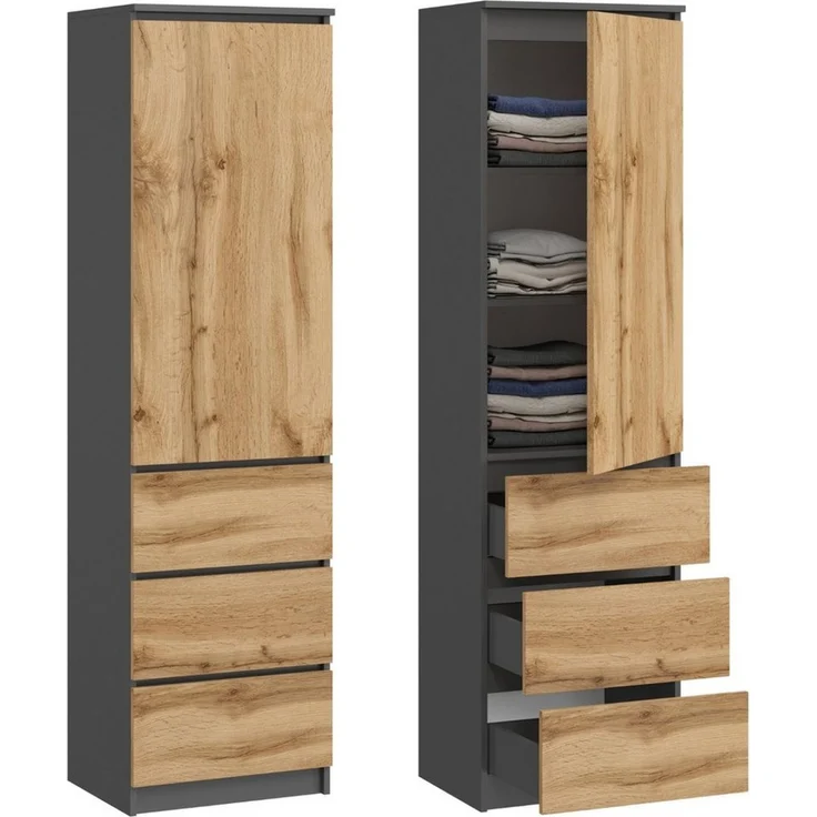 Home Collective Kleiderschrank Mehrzweckschrank Garderobenschrank mit 3 Einlegeböden & 3 Schubladen (ideal für Schlafzimmer, Flur oder Arbeitszimmer) platzsparender & vielseitiger Schrank 50x40x180 cm (BxTxH), anthrazit – Bild 5