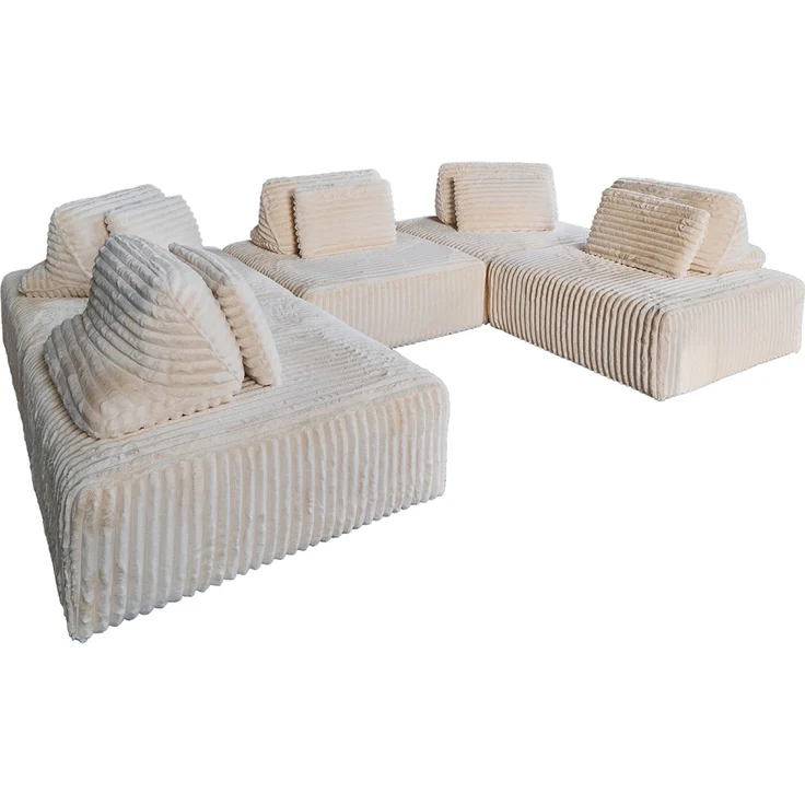 KAWOLA Modulsofa WIOLO SOFT 5 Module 5 Rückenkissen Weicher Breitcord cremeweiß 84 x 222 x 333 cm – Bild 3
