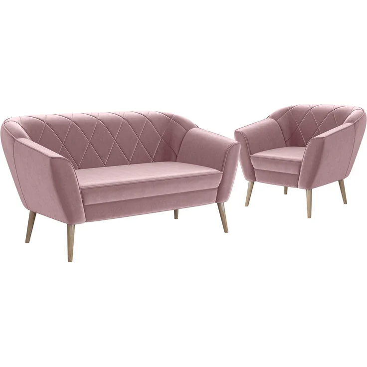 MEBLINI Sofa-Set GISELA 2+1 - Rosa Samt - für Wohnzimmer - Mini Lounge für drei Personen - Küchensofa - Sofa Klein - Sitzgarnitur - Polstergarnitur - Sofagarnituren – Bild 1