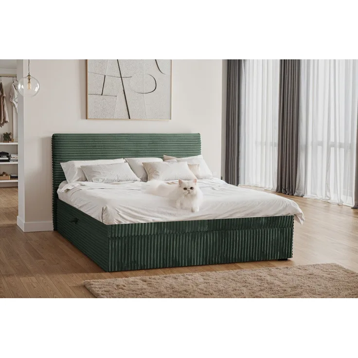 Kaiser Möbel Boxspringbett mit bettkasten und topper TRENTO, ohne Bein stoff Plüsch Cord, Matratze und Topper, Mehrere Größen, Viele Farben, Bettkasten