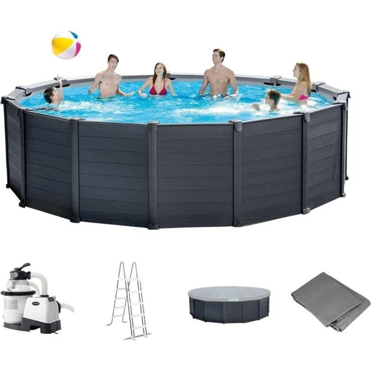 Intex 'Frame Swimming Pool Set Graphit Ø 478x124 cm', graphit, inkl. Sandfilteranlage – Bild 1