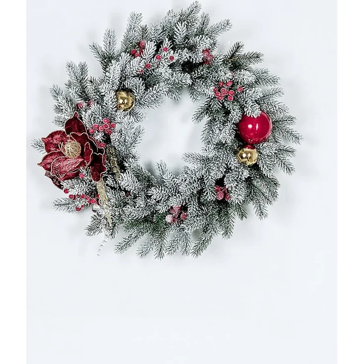 EveXmas Altair Premium Weihnachtskranz Grün-Weiß-Rot 45 cm beschneit mit roten Beeren, künstlicher Türkranz, 68 Zweige, 408 PE-Spritzguss-Triebe – Bild 6