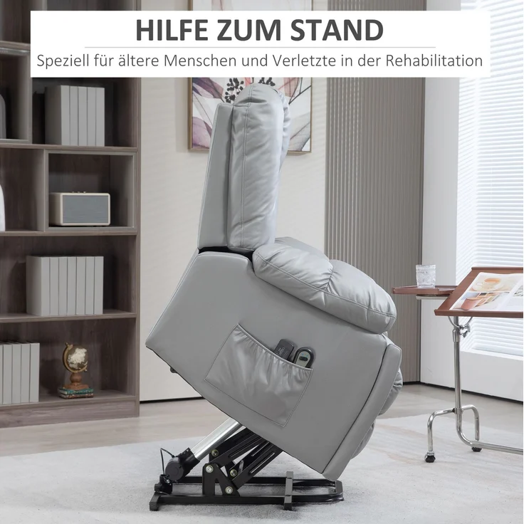 DESVIAE Sessel mit Aufstehhilfe und Massage 94x106x96 cm Metall Dunkelgrau – Bild 6
