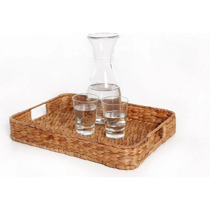 VIVANNO Tablett Wasserhyazinthe TIM, Natur Geflochten 40x30x6 cm, Wasserhyazinthe