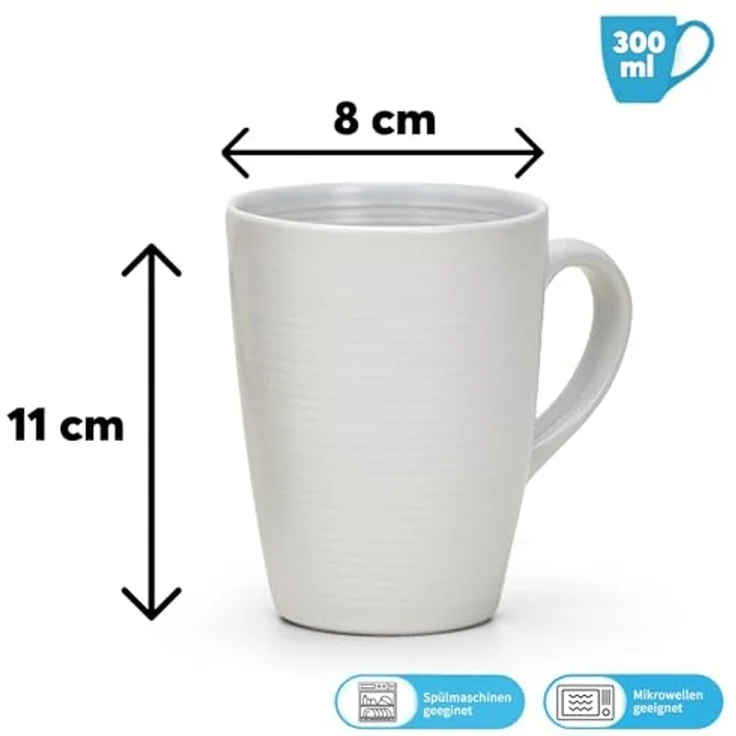 matches21 HOME & HOBBY Tasse Kaffeetassen 4er Set Steingut einfarbig matt metallic Unifarben, 4-tlg, Keramik, Tee Kaffee-Becher, modern, weiss beige grau schwarz, 300 ml – Bild 2