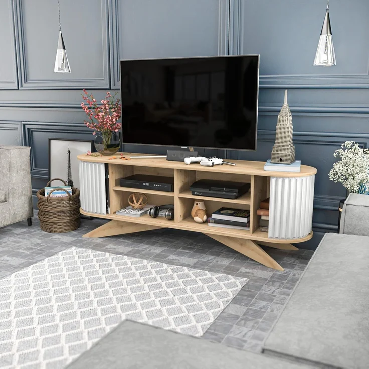 Hanah Home Modern TV Stand, Sapphire & White, 180 x 43 x 60 cm | 100% Melamine Coated Particle Board, 18 mm Thick | Stylish & Functional for Living Room – Bild 6